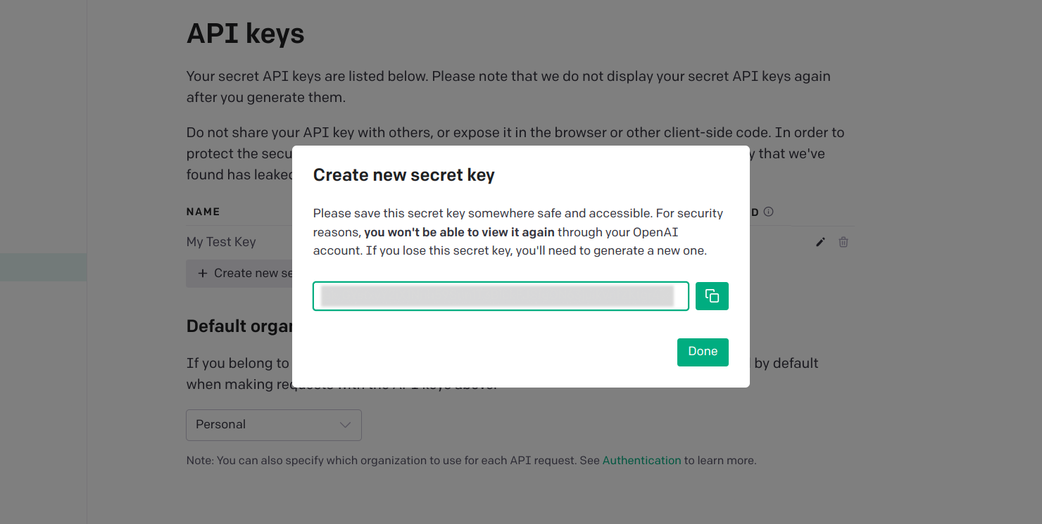 OpenAI API Key page