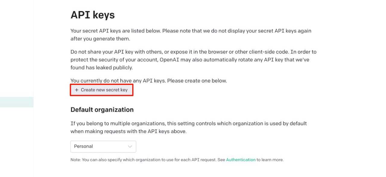 OpenAI API Key page