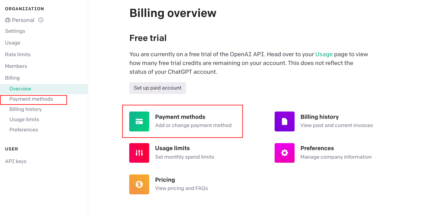 OpenAI Billing page